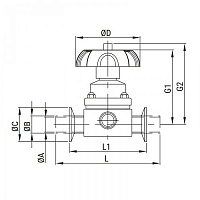 55135-1 Мембранный клапан трехходовой, тип-Т, Ц-Ц-Ц